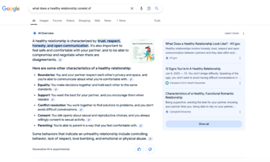 Google AI Overview explains the query and shows cited sources.