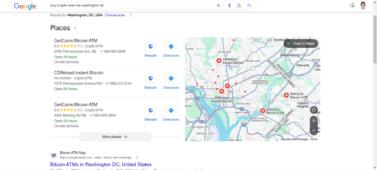 Local 3 pack for the keyword buy crypto near me Washington DC