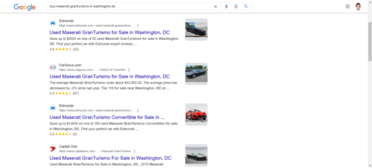 Rich snippet for the keyword buy maserati granturismo in Washington DC