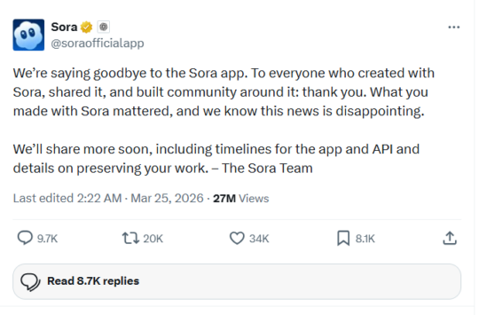 sora-app social media message on X