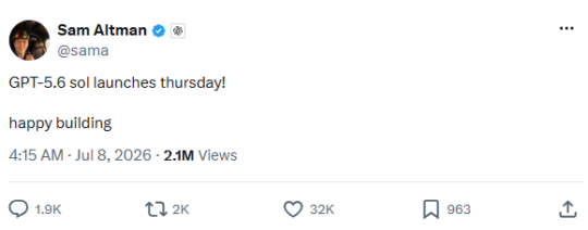 Sam Altman X Post